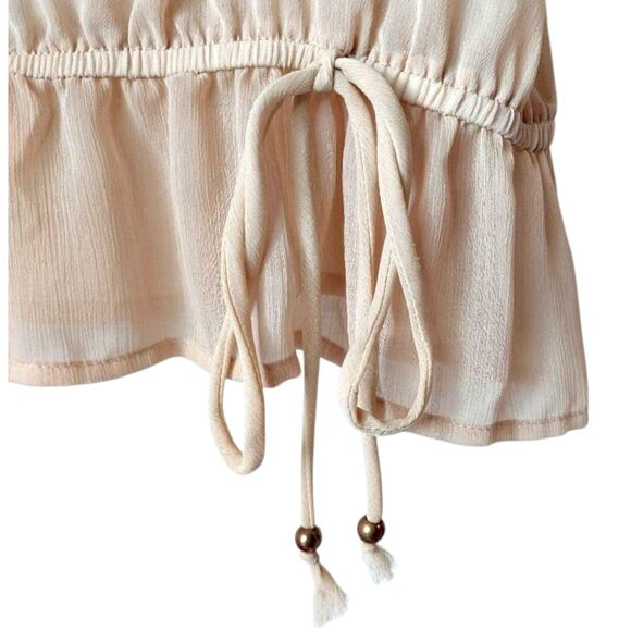 GUESS Sheer Beige Flutter Drawstring Blouse V-Neck XS - Glam Chic Y2K Whimsigoth - Picture 11 of 13